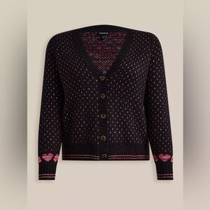 Torrid drop shoulder V-neck button front heart pink black cardigan sweater